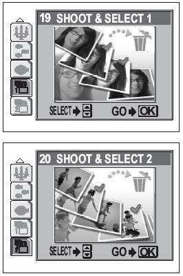 " SHOOT & SELECT 1 / SHOOT & SELECT 2 Lets you select an image out of a sequence of still pictures you have taken