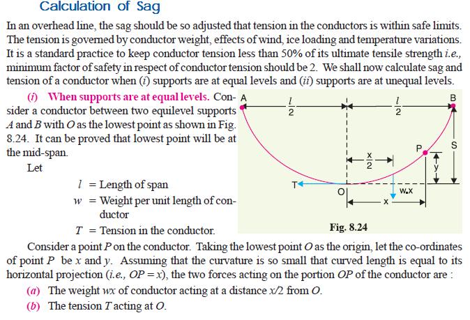 4. Deduce an approximate expression for sag in overhead lines when (i) supports are at
