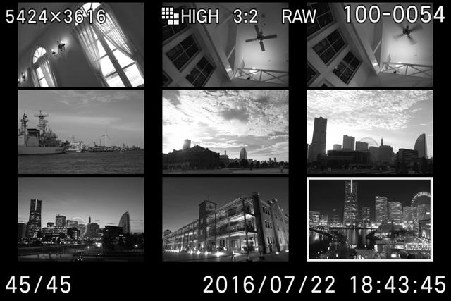 VIEWING NINE IMAGES AT A TIME (CONTACT SHEET VIEW) Images can be viewed in a "contact sheet" of nine thumbnail images. While reviewing images, rotate the Front Dial to the position.