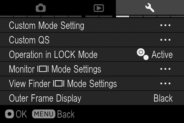 The Camera Set-up menu is divided into three groups. CAPTURE SETTINGS (Blue Tab) This menu relates to shooting settings.