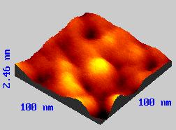 (a) (b) Fig. 3.5 AFM images of gold film scanned at 300K. (a) 3D view of an AFM image of gold film at 300K.