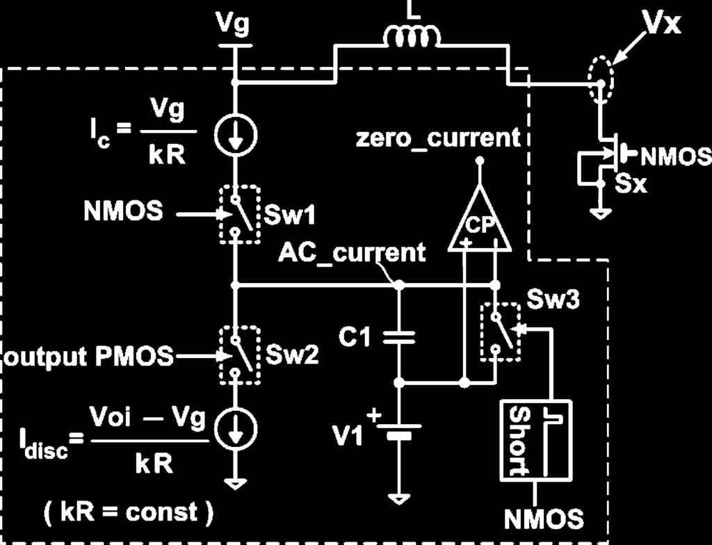 4 with two Schottky diodes and two capacitors is connected to the node Vx and makes a negative output from the voltage changes at Vx.