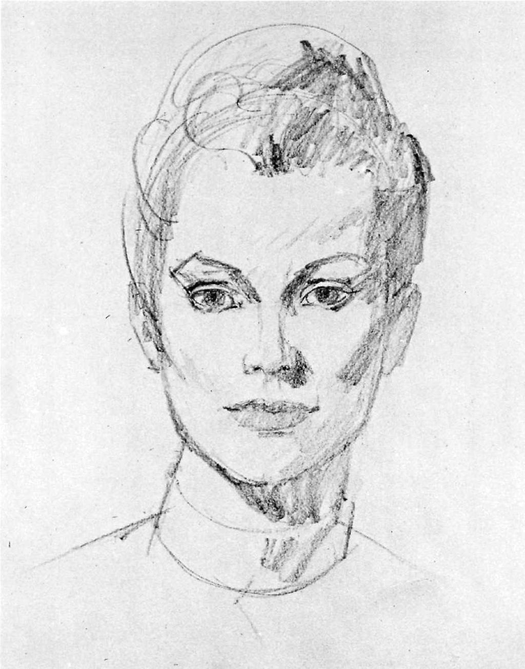 DRAWING THE HEAD: FRONT VIEW 28 Step 3. Switching from the point of the pencil to the side of the lead, the artist begins to darken his tones with broad parallel strokes.