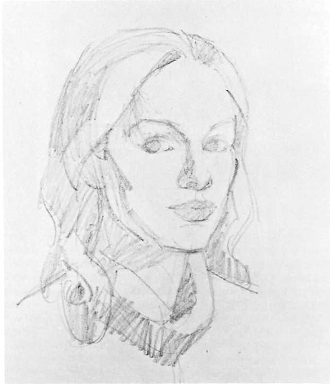 DEMONSTRATION 1. BLOND WOMAN 36 Step 1. For your first pencil portrait, see what you can do with a combination of slender lines and broad strokes on an ordinary piece of drawing paper.