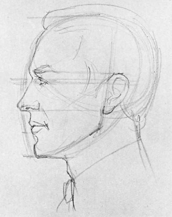 DEMONSTRATION 2. BROWN-HAIRED MAN 41 Step 3. Moving more carefully over the lines of Step 2, the artist refines the contours with the tip of the pencil.