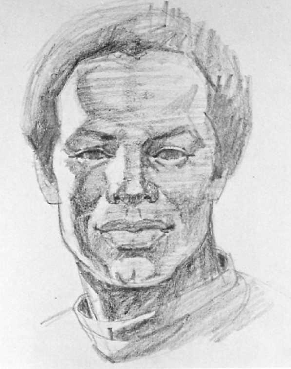 DEMONSTRATION 3. BLACK MAN 46 Step 5. The artist begins to deepen the tones by moving the flat side of the pencil back and forth over the face.