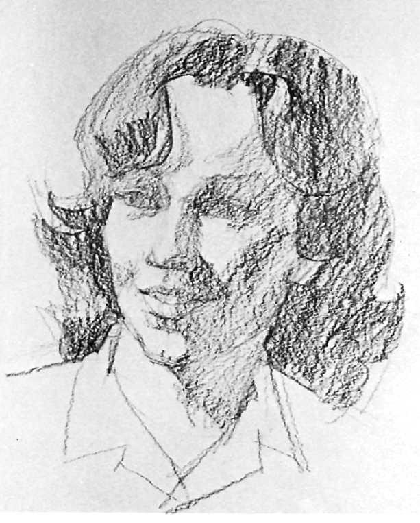 DEMONSTRATION 4. DARK-HAIRED WOMAN 49 Step 3. The artist completes his preliminary line drawing of the outer contours of the head and the shapes of the features.
