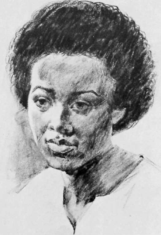 cheeks and jaw, and on the neck and shoulder. Picking up the medium charcoal stick again, he darkens the hair with scribbly strokes that begin to suggest the texture of the sitter's curls.