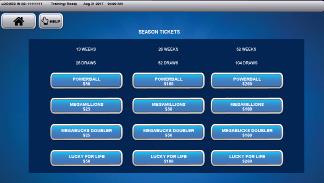 SELLING DRAW GAMES SEASON TICKETS Manual Entry 1. Touch Season Tickets, and the game options screen displays. 2. Select the Season Tickets game package to purchase. Example shown is Powerball $50. 3.