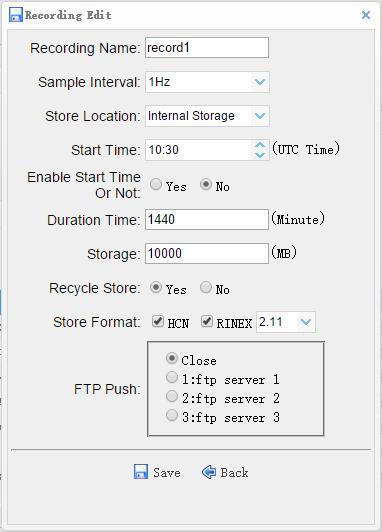 6. Configuring through a web browser In this screen, you can configure all the data logging parameters, and determine whether the recording files will be affected by the FTP Push.