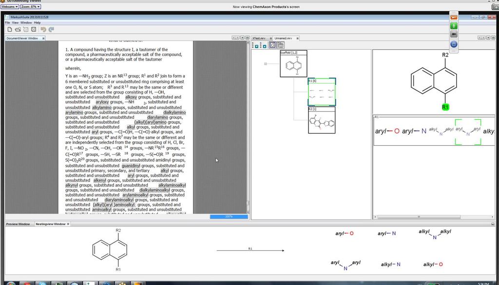 An early prototype by ChemAxon D2S: Chemical terms inside patent doc are recognized and converted to live