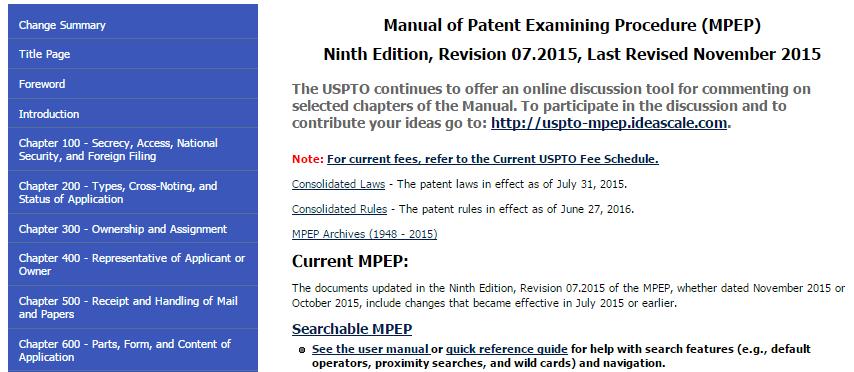 Manual of Patent Examining Procedure (MPEP)
