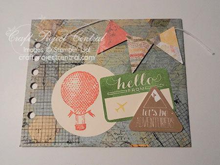 Stamp the let s be adventurers image onto Whisper White card stock using Baked Brown Sugar ink, and cut out the stamped image.