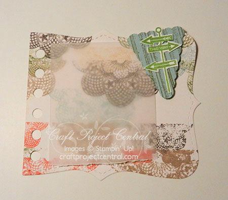 On a scrap of Pool Party card stock, stamp the scratch image using Baked Brown Sugar ink, and then punch it using the Petite Pennants Builder punch.