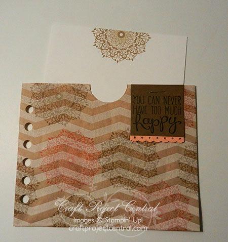 On a scrap of Baked Brown Sugar card stock, stamp the you can never have too much happy image using Basic Black ink, and use Paper Snips to trim the card stock to size.