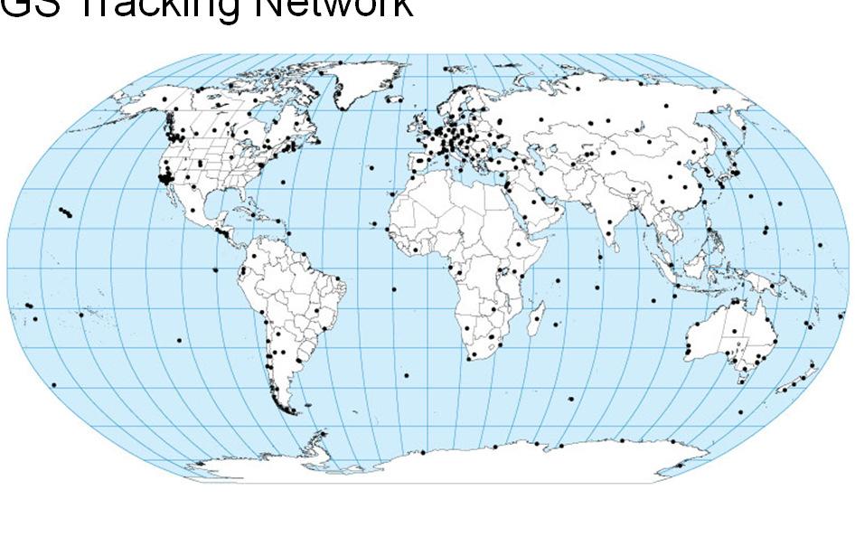 IGS Tracking Network Core Stations 415 - Global Stations (ITRF 2005) 132 - VLBI Co-located 25 - SLR Co-located 37 - Doris Co-located 55 Project Stations or