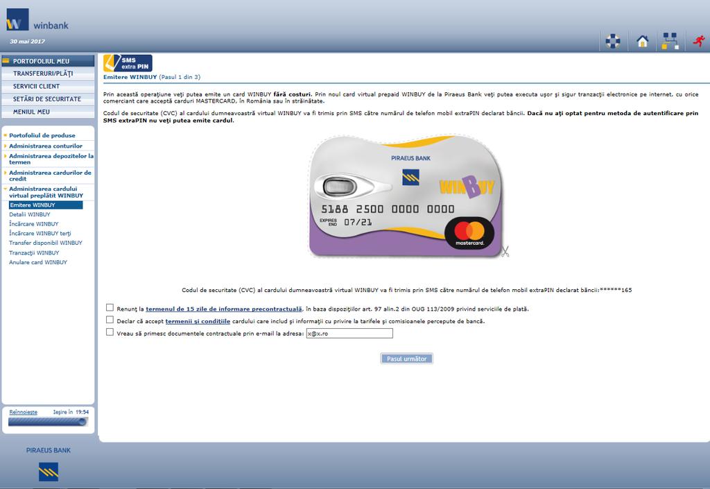 Adresa de e-mail la care doriți să primiți documentele contractuale SFAT: Citiți cu atenție informațiile cu privire la emiterea cardului virtual preplătit WINBUY în legătură cu generarea codului de