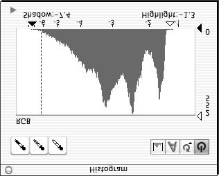 The Histogram Window 94 The Histogram Display The Histogram Display To open the Histogram window, type cmd-2 or click on the Histogram button in the Correction area of the main FlexColor window, or