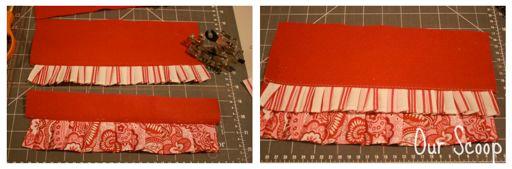 ! &! I sewed the ruffles on the bottom of the exterior flap piece right sides together using my ruffler foot.
