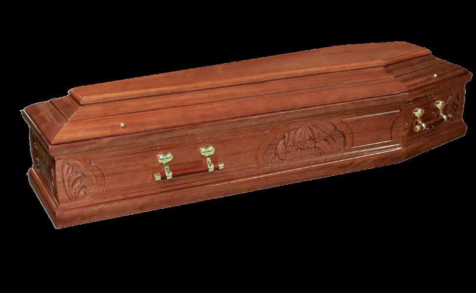 Polished to a high gloss finish the coffin is fitted with elegant solid brass handles and a beautiful satin interior.
