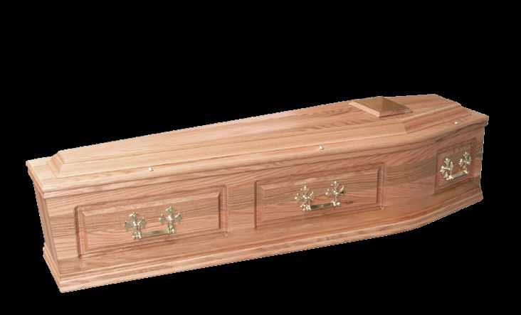 The coffin is polished with a gloss finish and can be fitted with handles suitable for either cremation or for burial.
