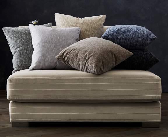 SNUGGLE Broad bands of plush cotton velvet run horizontally for futuristic look and rhythm.