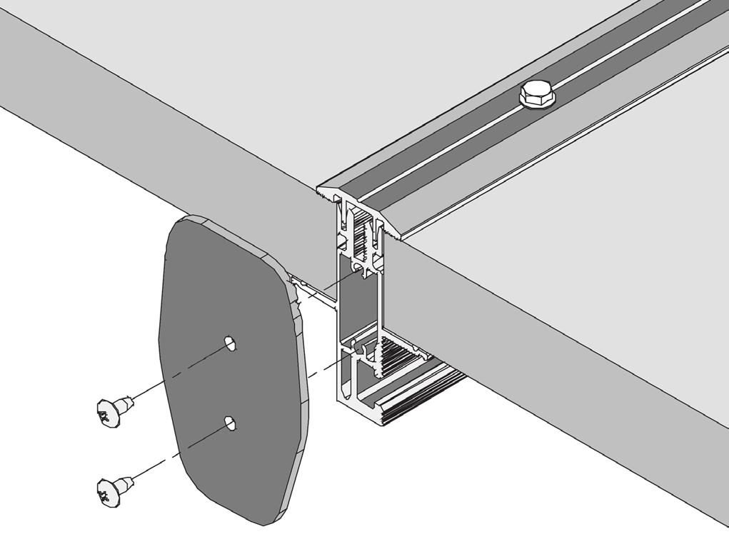9. Installing the end caps: Attach the end caps to the ends of the rails by securing with the truss head sheet metal