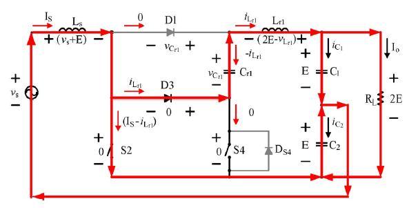 passes through S2 is Fig 3.2 Equivalent circuit during second period, t1 t t2.