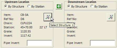 1.4.2.2 Selecting the Upstream and Downstream Location The Select Structure buttons are used to identify the upstream and downstream structures.