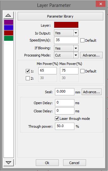 Setting Up a Cut Operation For the cutting operation, Double-click the red layer, select RPC _Chipboard_.