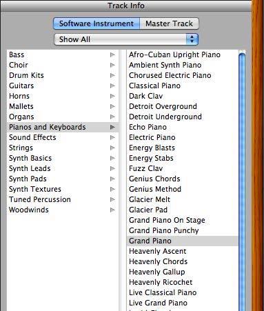 Setting up a Midi Keyboard track: From the menu at the top choose Track > New Track