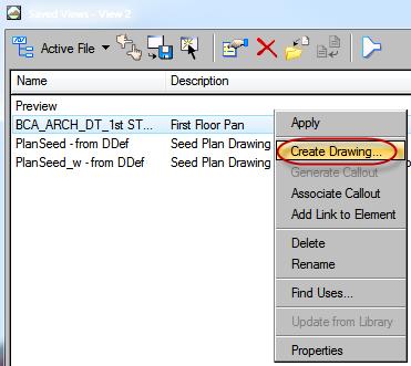 The Create Drawing dialog box opens with Name grayed out as this input is derived