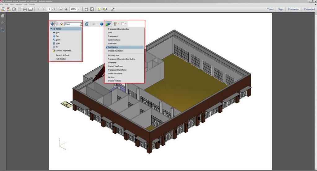 8 3D PDF Example Creating a 3D PDF in AECOsim Building Designer v8i can be done using