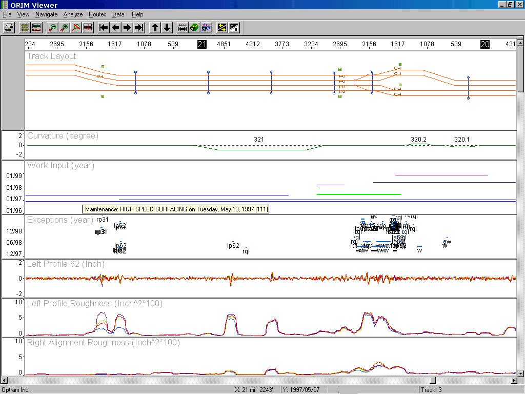 Sample Optram Screen Mile/KM Post Track Layout Designed & Measured Curve