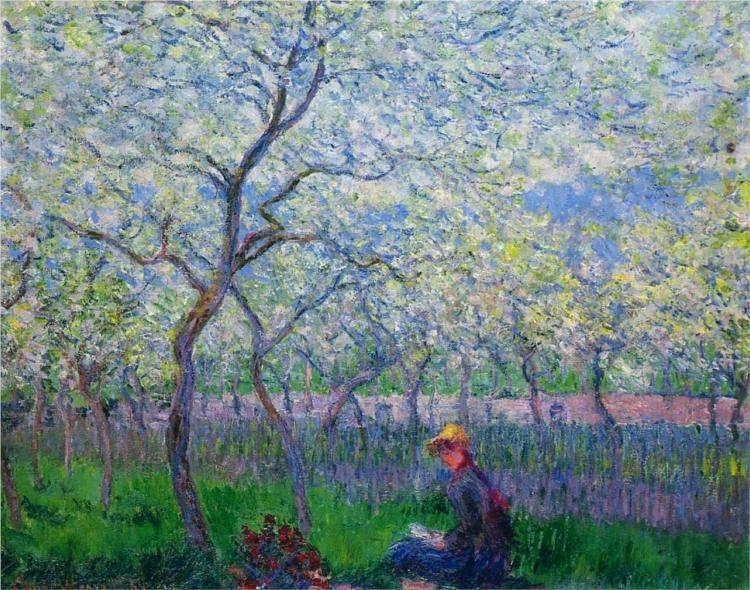 An Orchard in Spring Painted by: Claude Monet When: 1886 Materials and Technique: oil paint on canvas You can see it at: Select