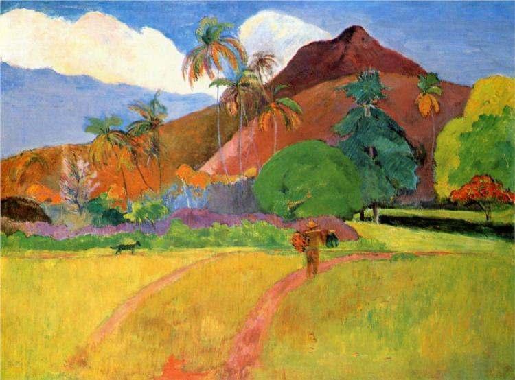 Tahitian Landscape Painted by: Paul Gauguin In: French Polynesia When: 1893 Materials and Technique: oil paint on canvas You can see it