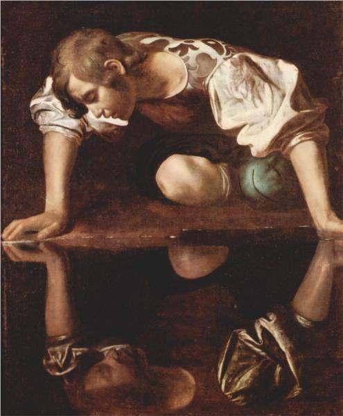 Narcissus Painted by: Caravaggio When: 1597 1599 Materials and Technique: Oil paint on canvas You can see it at: National
