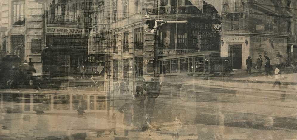 Futurist photographic techniques include the layering of multiple negatives, perspectival