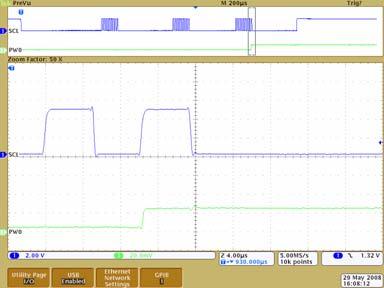 FIGURE 2-43: 50 kω Low-Voltage Increment Wiper Settling Time (V DD = 5.5V) (1 µs/div).