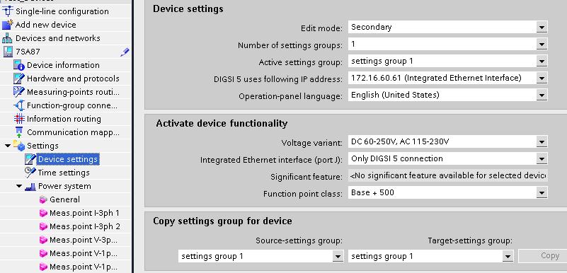 1.4 Device Settings SIPROTEC 5 Application The device settings are the first item under settings and cover general device settings: Figure 2: Device Settings Edit mode: In the Edit mode the selection