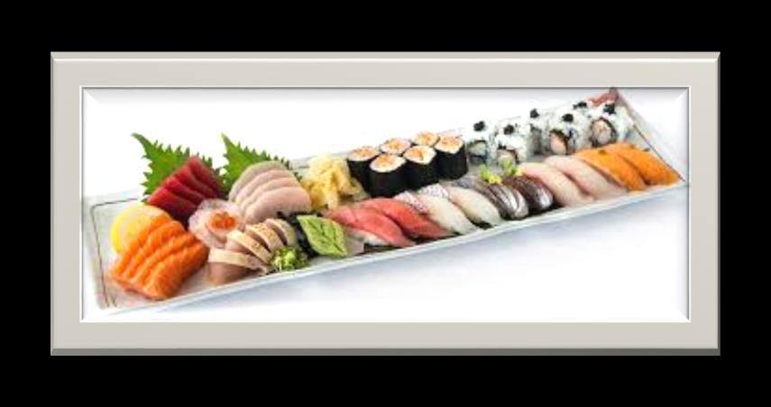 Sushi is nie net smaaklik nie maar ook baie gesond. 7 tot 9 stukke Sushi bevat sowat 450 kalorieë. Die vis is natuurlik ŉ proteïne bron. Die groente verskaf vitamines.
