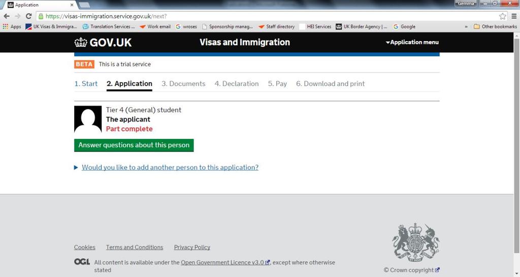 Check your answers and then click on the Continue button If you have dependants applying for visas at the same time as