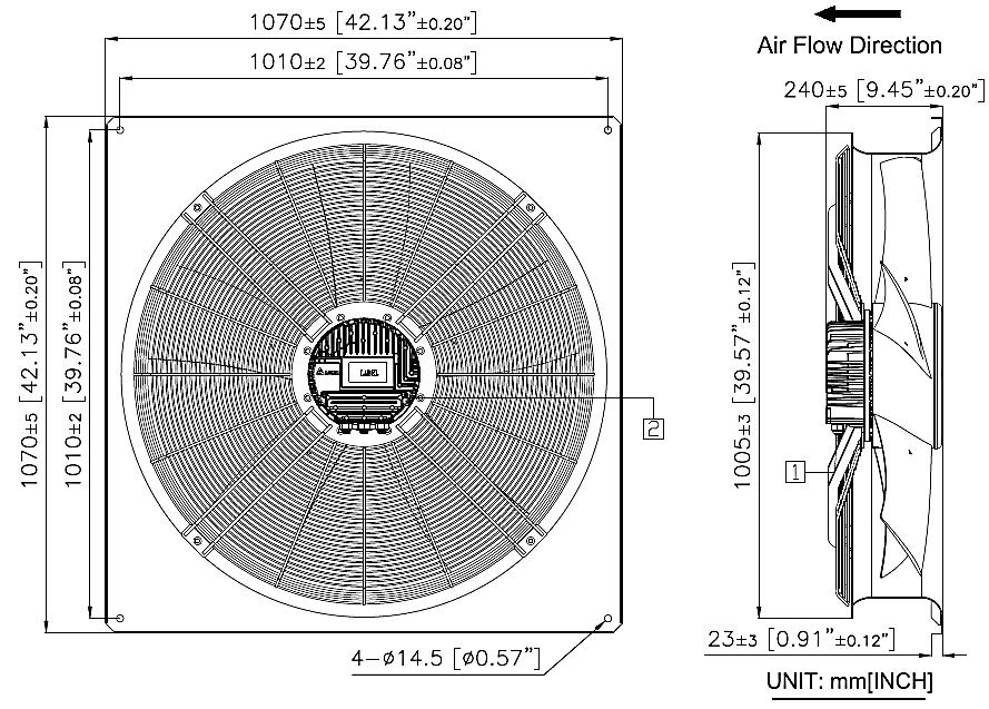 Dimension Label drawing : Label : Fan : Note: 1. Cable Diameter : ϕ 7.