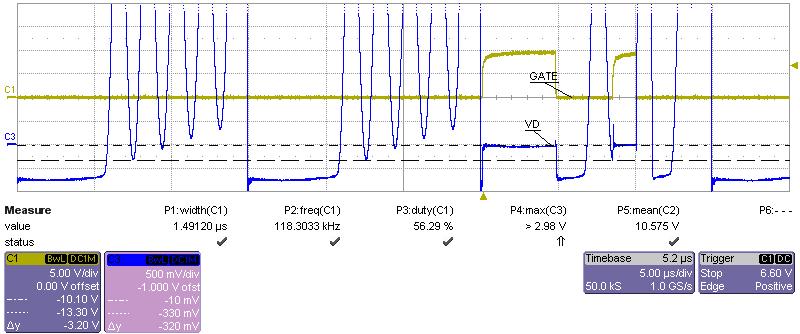 Other Application Information Figure 20 DCM false triggering waveform The negative ringing effect described above does not occur in the majority of practical power supply circuits since series