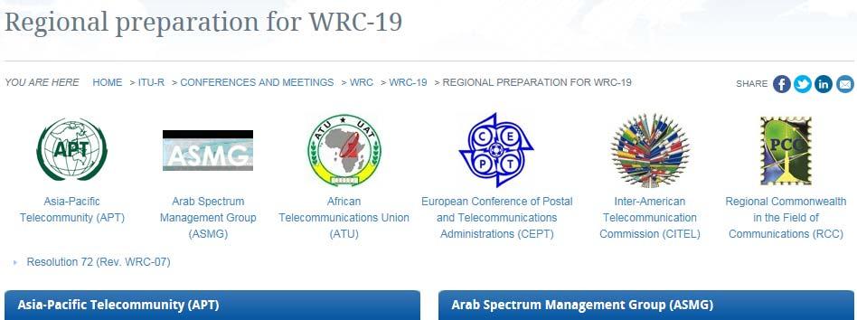 WRC Regional Preparation Pursuant to Resolution 72 (Rev. WRC-07) See details @ www.itu.