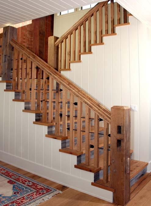 Stair safety: Standard stair design to meet code with a reclaimed look Quality of workmanship: Rustic quality, saving patina and old