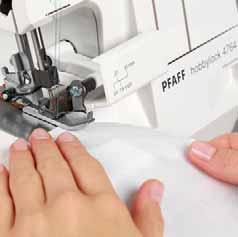 Sewing curved seams For inside curves, guide the fabric gently with the trimming line of the fabric under the right front of the presser foot.