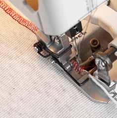 Place a slightly wide cord or tape (about 3 mm) under the right needle and start to sew catching cord or tape in stitching. 1 2.