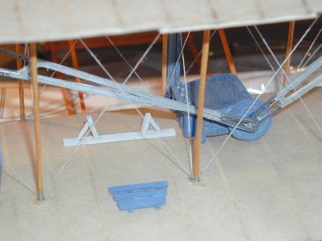 STEP 37 Before mounting the rudder supports you will need to glue a thin strip of balsa to the trailing edge of the upper wing shown on the plan as W3. Sand down a piece of 1/16 x 1/8 to 1/32 x 1/8.