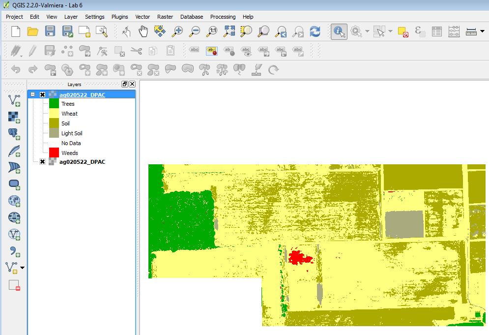 Figure 26: Supervised Classification Data in QGIS Desktop 5 Conclusion In this lab, you have learned the basics of working with multi-spectral imagery in QGIS Desktop.